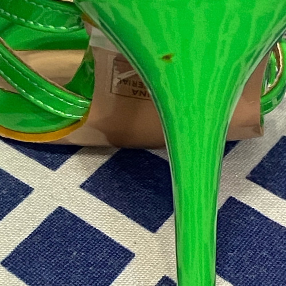 Bright Green strappy pointed open toe ankle strap heel Sz 6, 7 - Picture 9 of 9